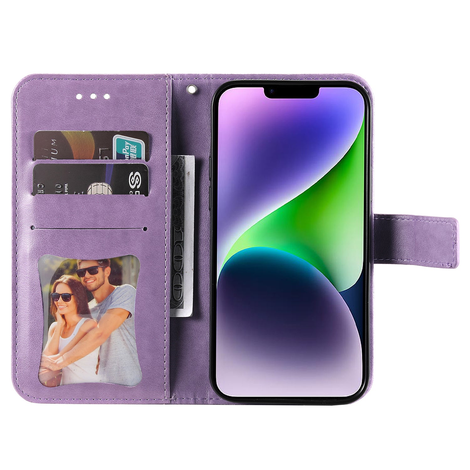 Uniqkart for iPhone 15 Plus Anti-Scratch PU Leather Cover Imprinted Flower Pattern Phone Stand Case Wallet Phone Shell - Purple Uniqkart for iPhone 15 Plus Anti-Scratch PU Leather Cover Imprinted Flower Pattern Phone Stand Case Wallet Phone Shell - Purple